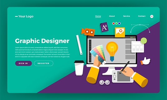 Mock-up design website flat design concept graphic designer.  Vector illustration.